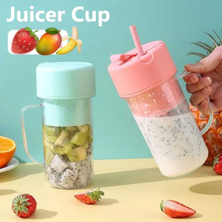 Portable Crusher Juicer With Handle & Straw, USB Rechargeable 6 Blades (420 ML)