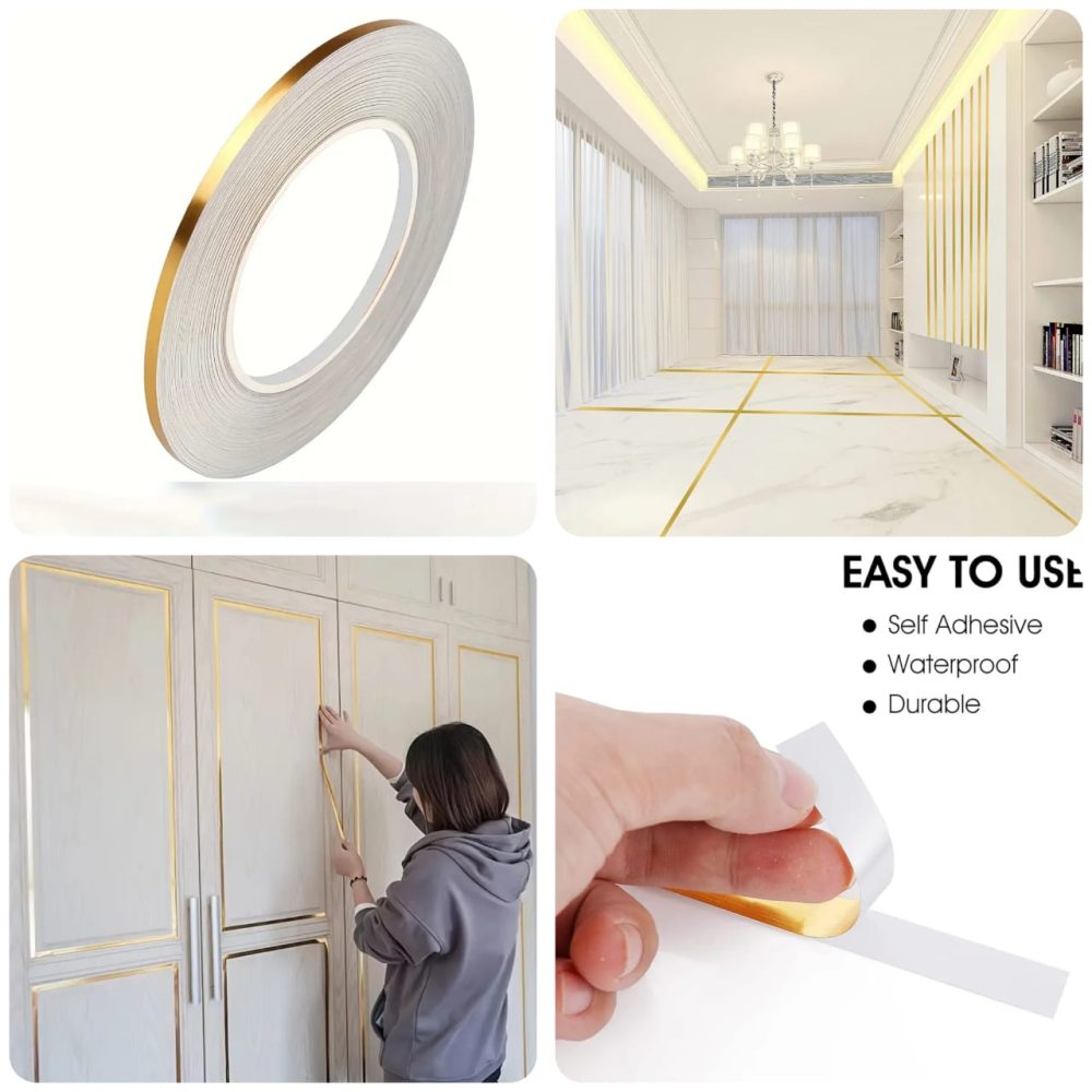 50 meter  Self-Adhesive Decorative Tile Tape Plastic, Golden Wall and Floor Sealing Trim Waterproof
