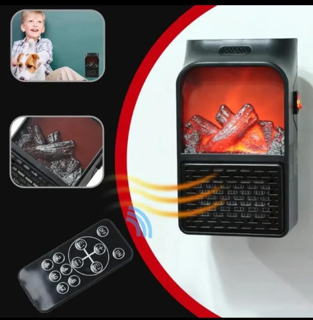 Mini Portable Electric Heater Fan Air Warmer Fireplace Flame Heater Remote Control