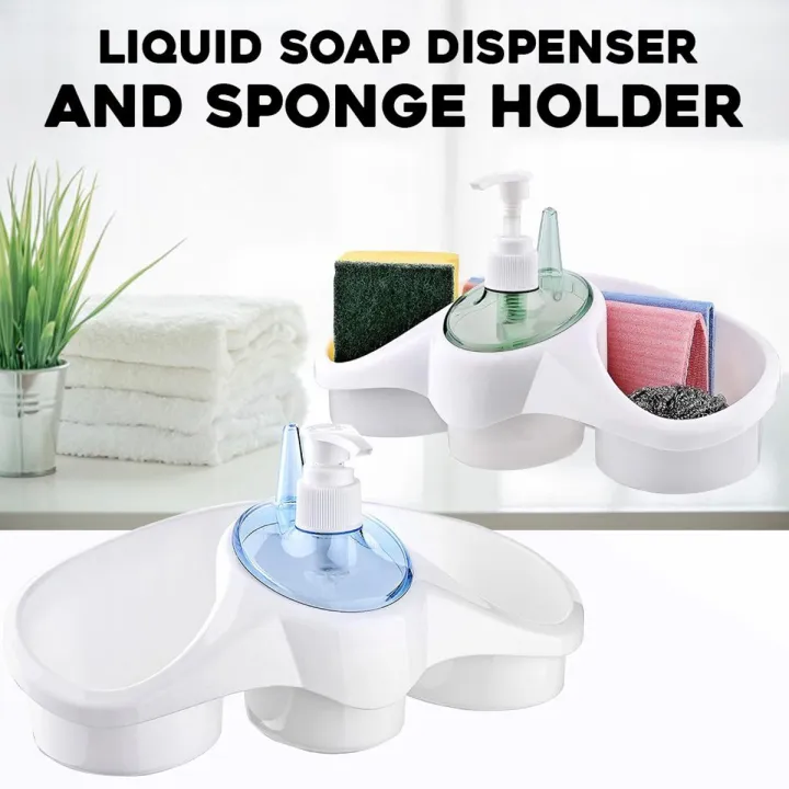 3-in-1 Soap & Sponge Holder | Liquid Kitchen & Washroom Dispenser